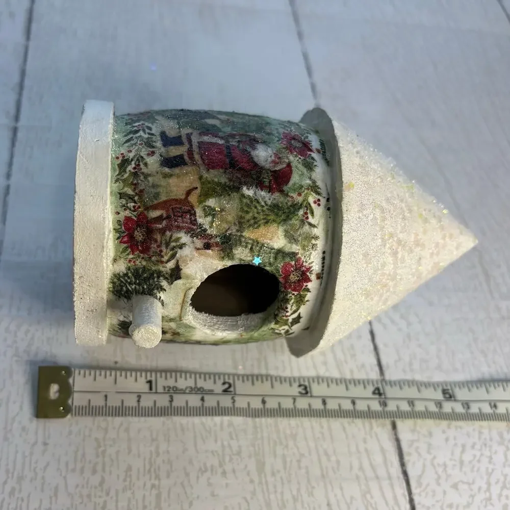 Hand-Decorated Christmas Birdhouse Set of 2 Santa Décor